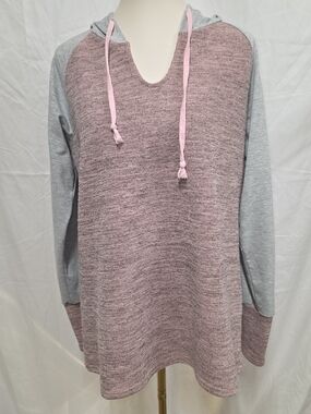 AUDATE Pink Knit Top with Light Gray Accents Hoodie Size Large